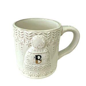 Anthropologie Snowcap Reactive Glazed Cream Gray Gold Monogram Initial B Mug
